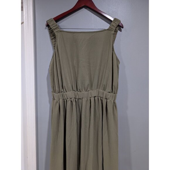 ASOS Design Women's Sleeveless Tiered Dress Olive Green Midi Elastic Waist Sz 18 - Picture 4 of 16